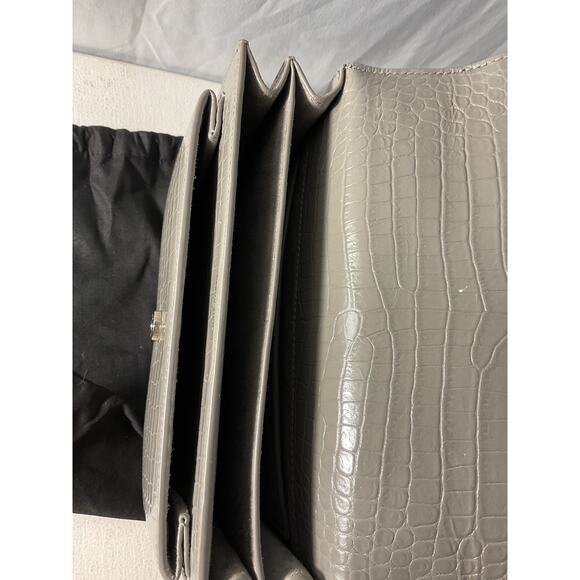 Saint Laurent 'Sunset' Grey Leather Croc-Embossed Shoulder Bag - Picture 6 of 6
